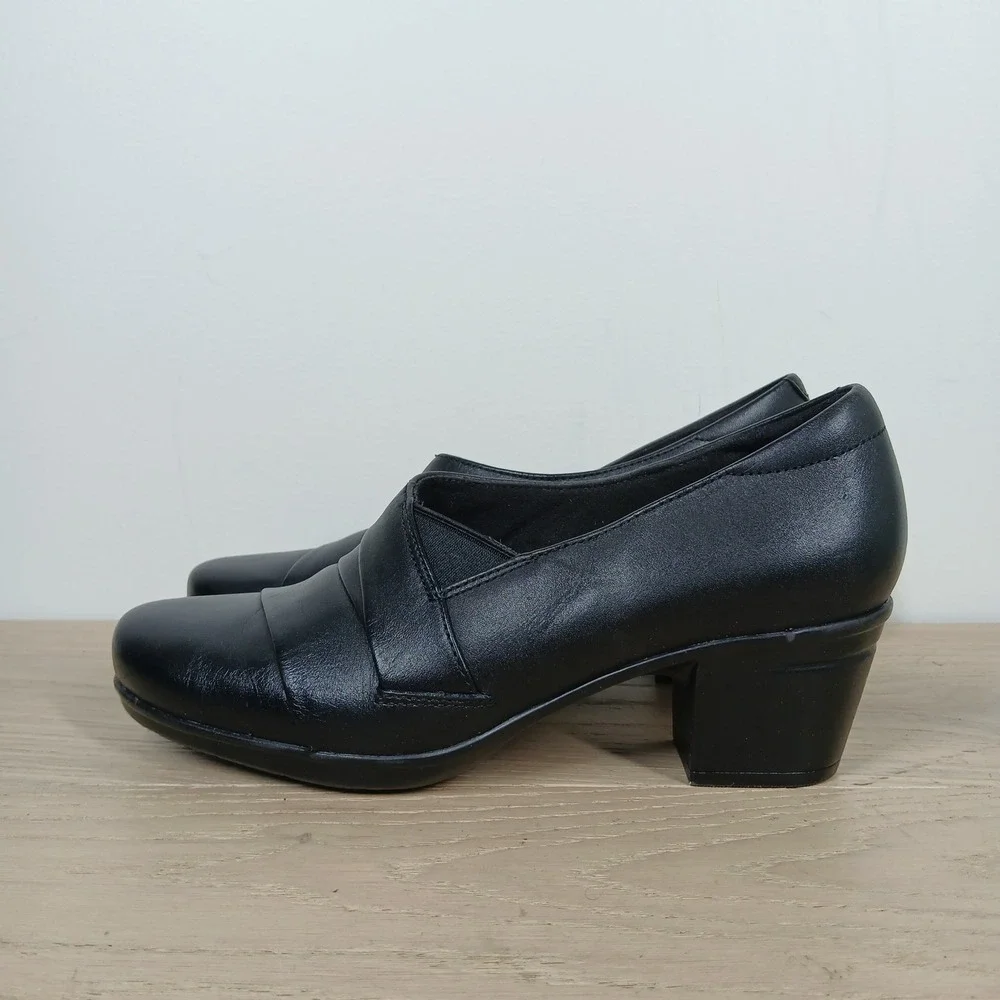 Clarks Collection Pumps Womens 7.5 Black Leather Block Heel Office Career